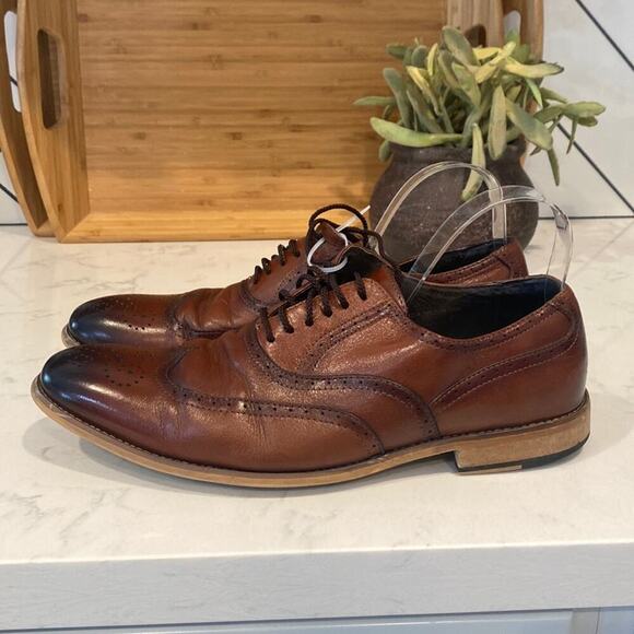 STACY ADAMS Men's Dunbar-Wingtip Oxford classic cognac leather sz 11 - Picture 1 of 10